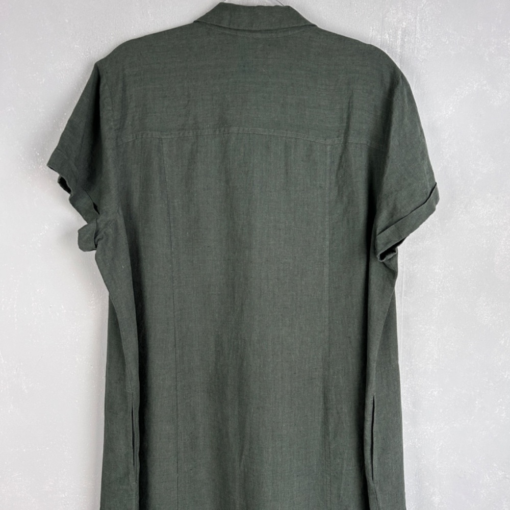 J. Jill midi shirt dress plus size 2X 100% linen green button up short sleeve - Picture 9 of 14